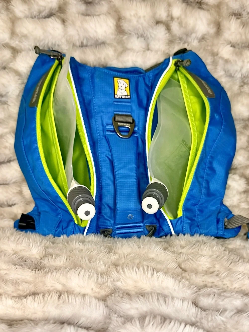 Ruffwear Singletrak Dog Hydration Vest in Bright Blue with Lime Accents
